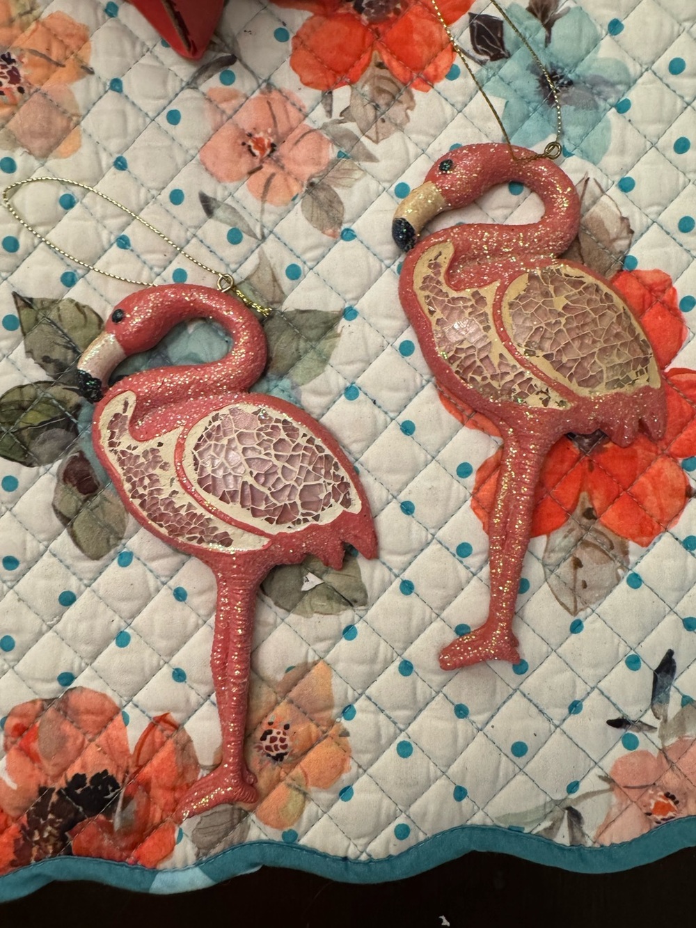 Set of 2 Glitter Pink Flamingo Ornament Pair for Holiday Decor coastal beach